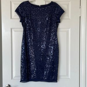 Vince Camuto Navy Sequined Cocktail Shift Dress